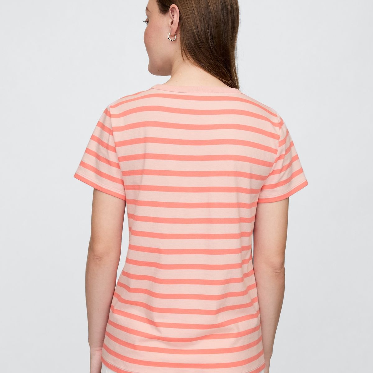 GAP - Polera Mujer Stripe V Neck Manga Corta Rosado Gap