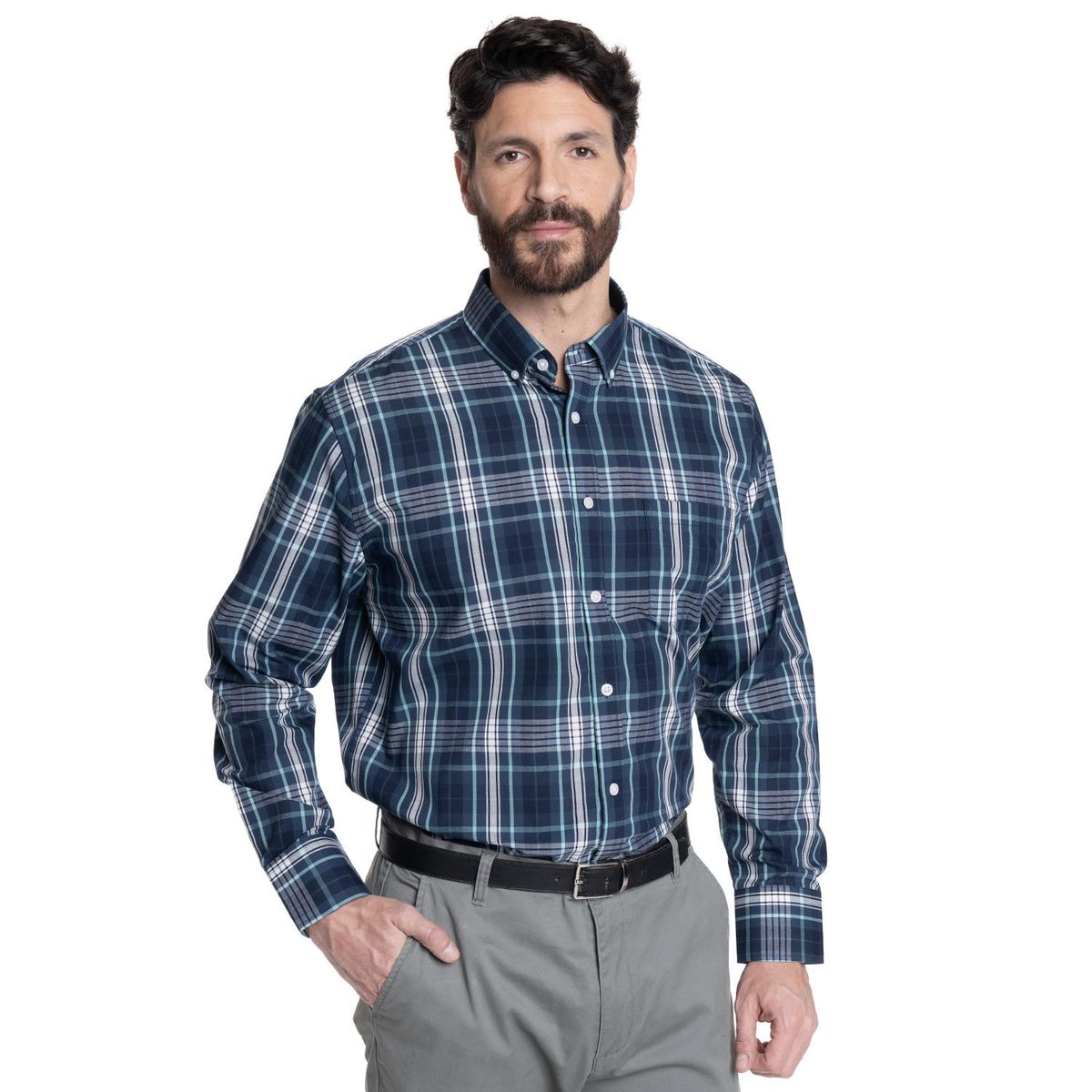 KOTTING - CAMISA HOMBRE CUADROS CUELLO INGLÉS FANTASÍA