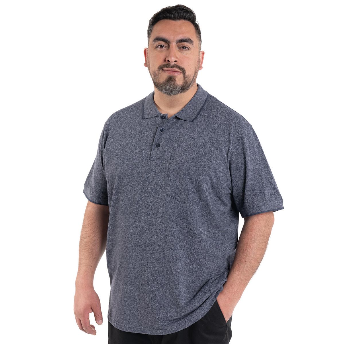 KOTTING - POLERA HOMBRE PIQUÉ MELANGE CUELLO CAMISERO BOLSILLO PECHO