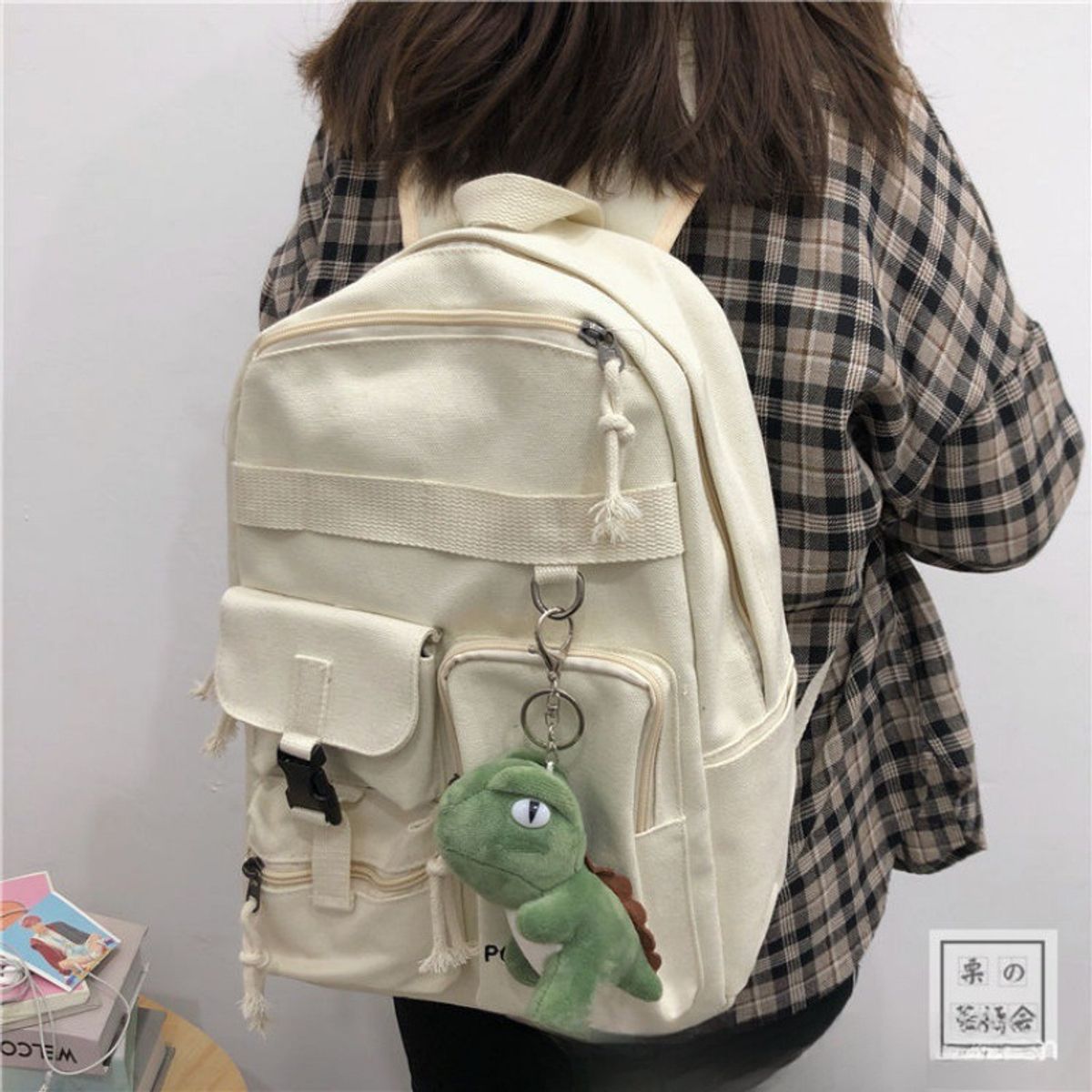 ANENG - Mochila Estilo Estudiante 15 Litros Con Muñecos Dinosaurio Blanco Liso