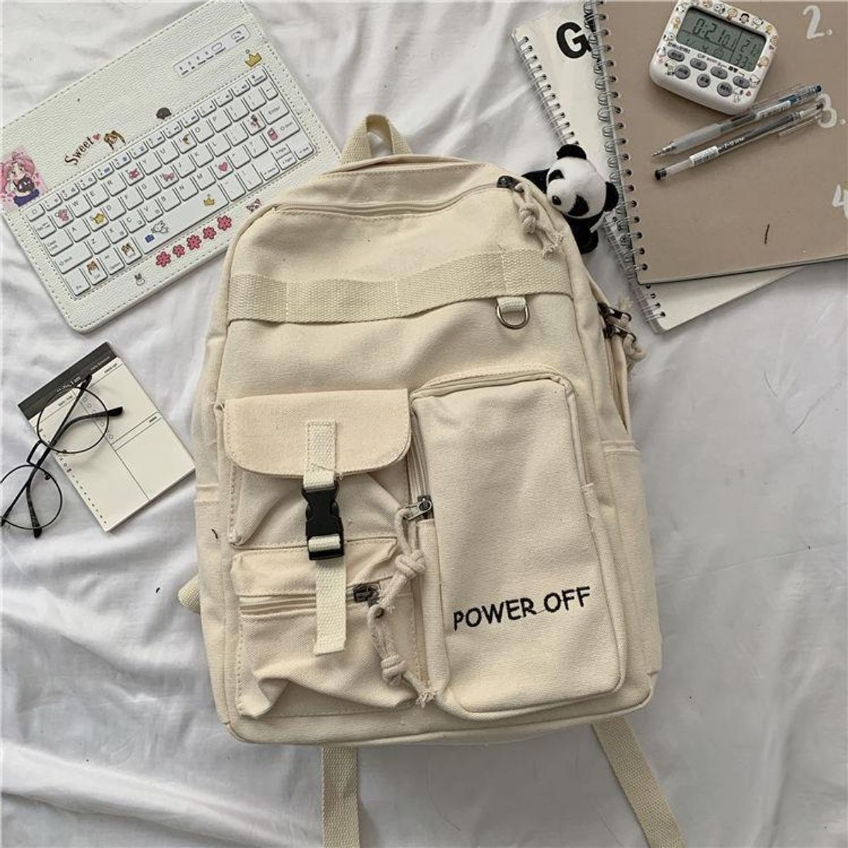 ANENG - Mochila Estilo Estudiante 15 Litros Con Muñecos Dinosaurio Blanco Liso