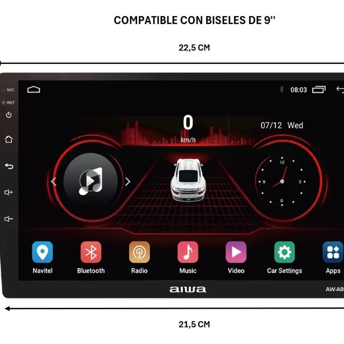 AIWA - Radio Auto 2 Din Android Touch Hd De 9'' Aiwa Aw-a802bs