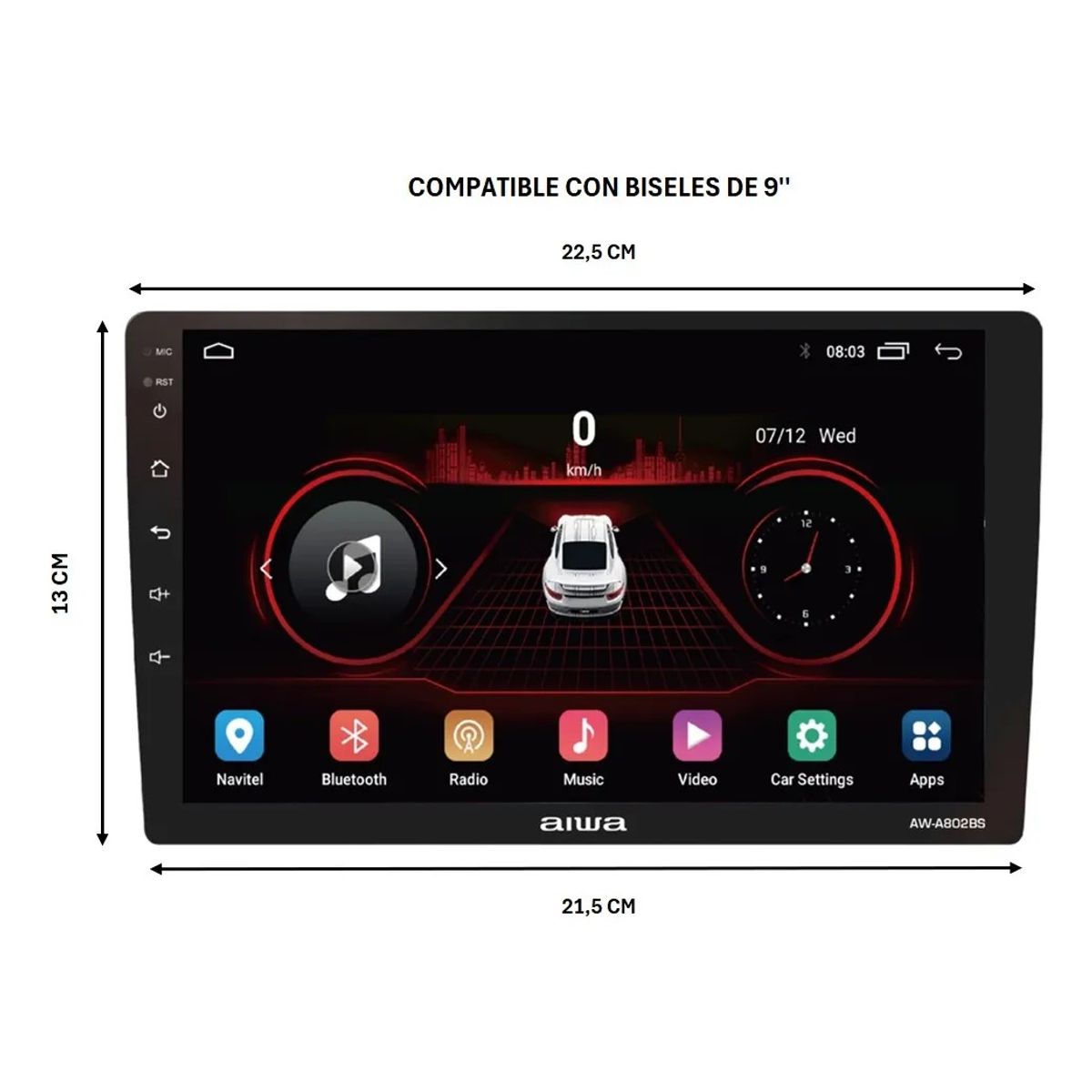 AIWA - Radio Auto 2 Din Android Touch Hd De 9'' Aiwa Aw-a802bs
