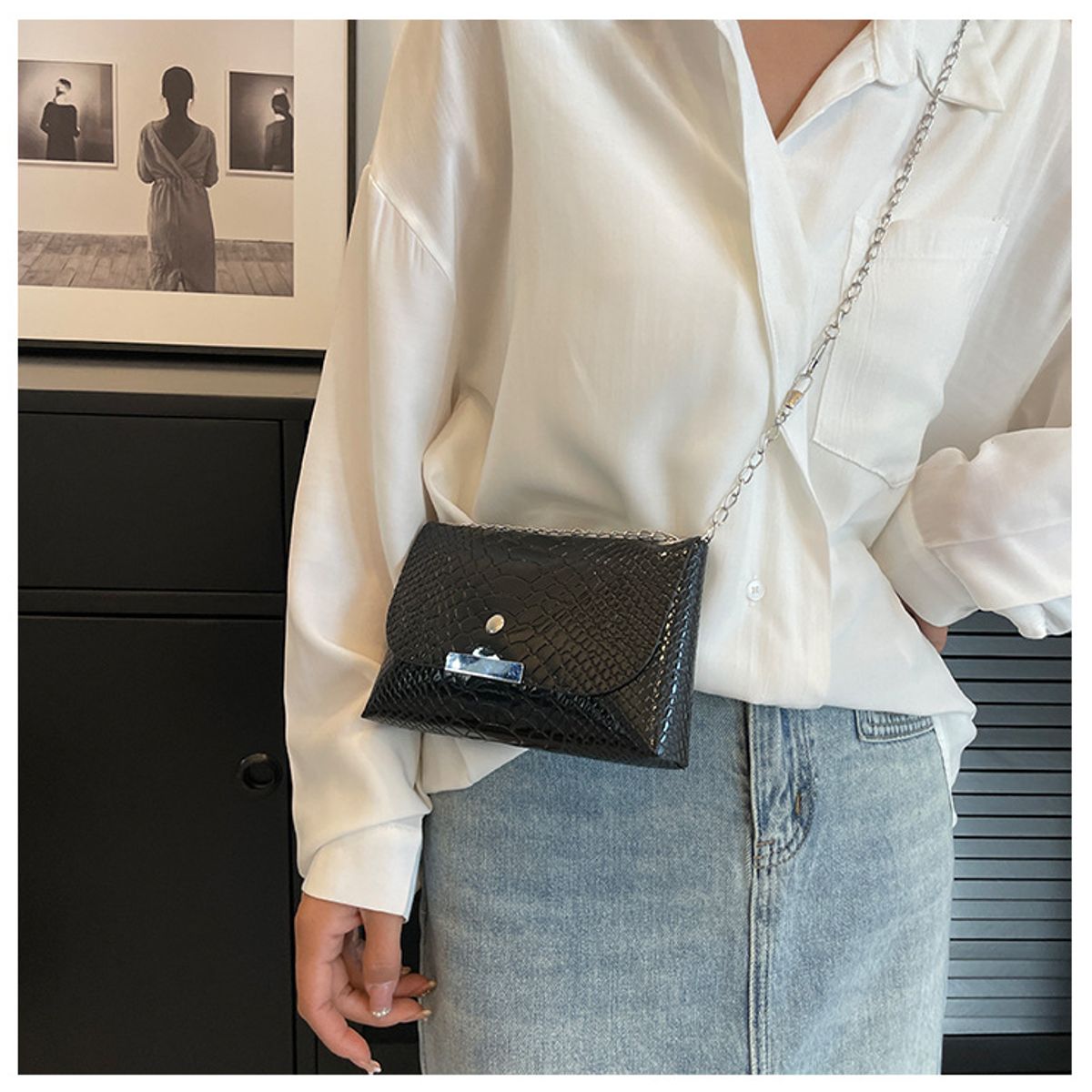 ANENG - Bolso Bandolera Cadena Cruzado De Hombro Carteras De Mujer Negro