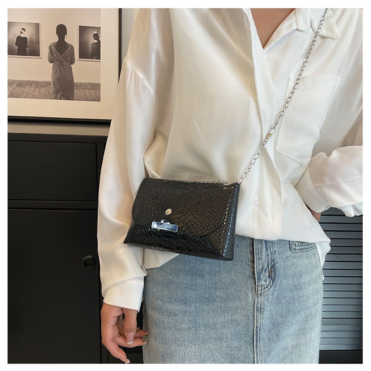 ANENG - Bolso Bandolera Cadena Cruzado De Hombro Carteras De Mujer Negro