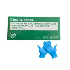 CLEANCARRIER - Guante Vinilo Azul L Caja X 100 Unidades