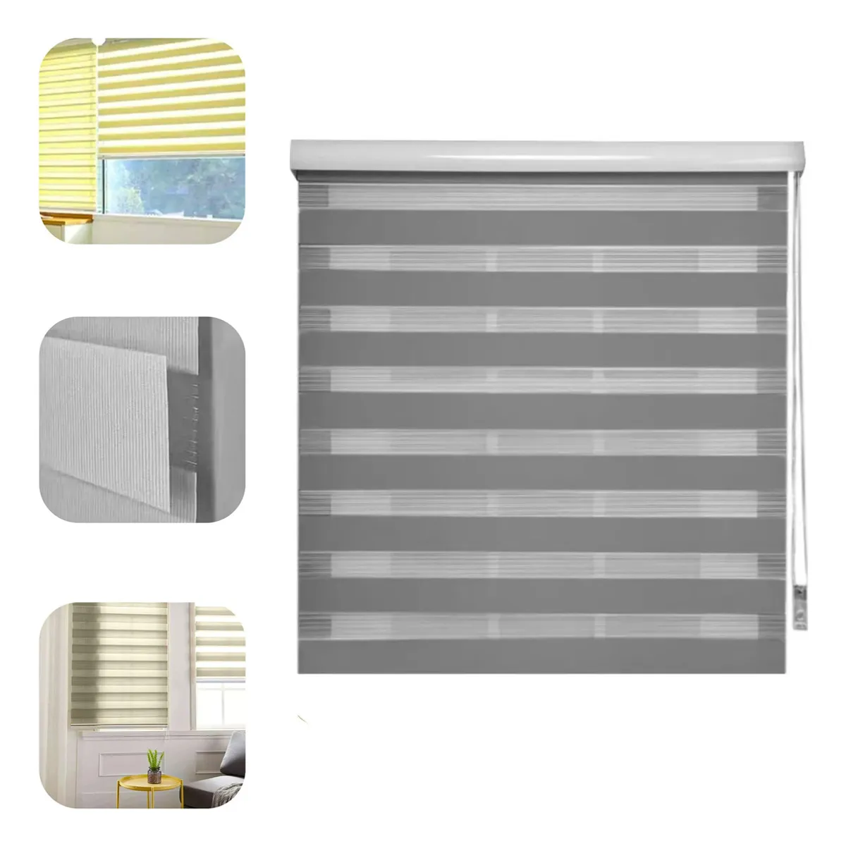 HOMEBRANDT - Cortina Roller Gris Duo Zebra Día Noche 80x200cm