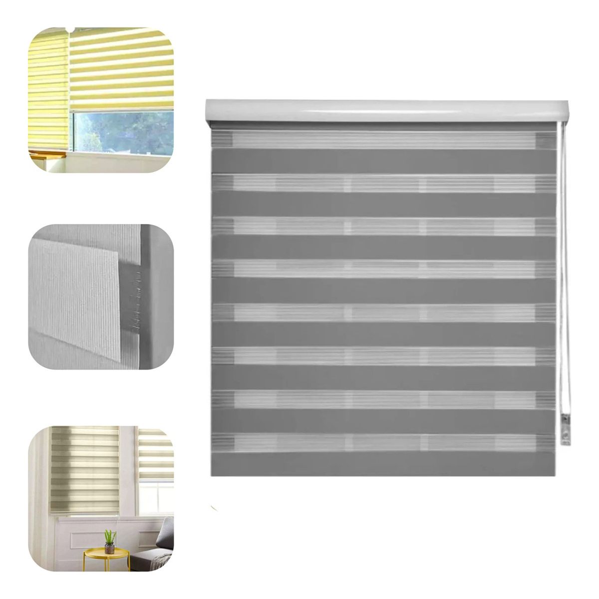 HOMEBRANDT - Cortina Roller Gris Duo Zebra Día Noche 80x200cm