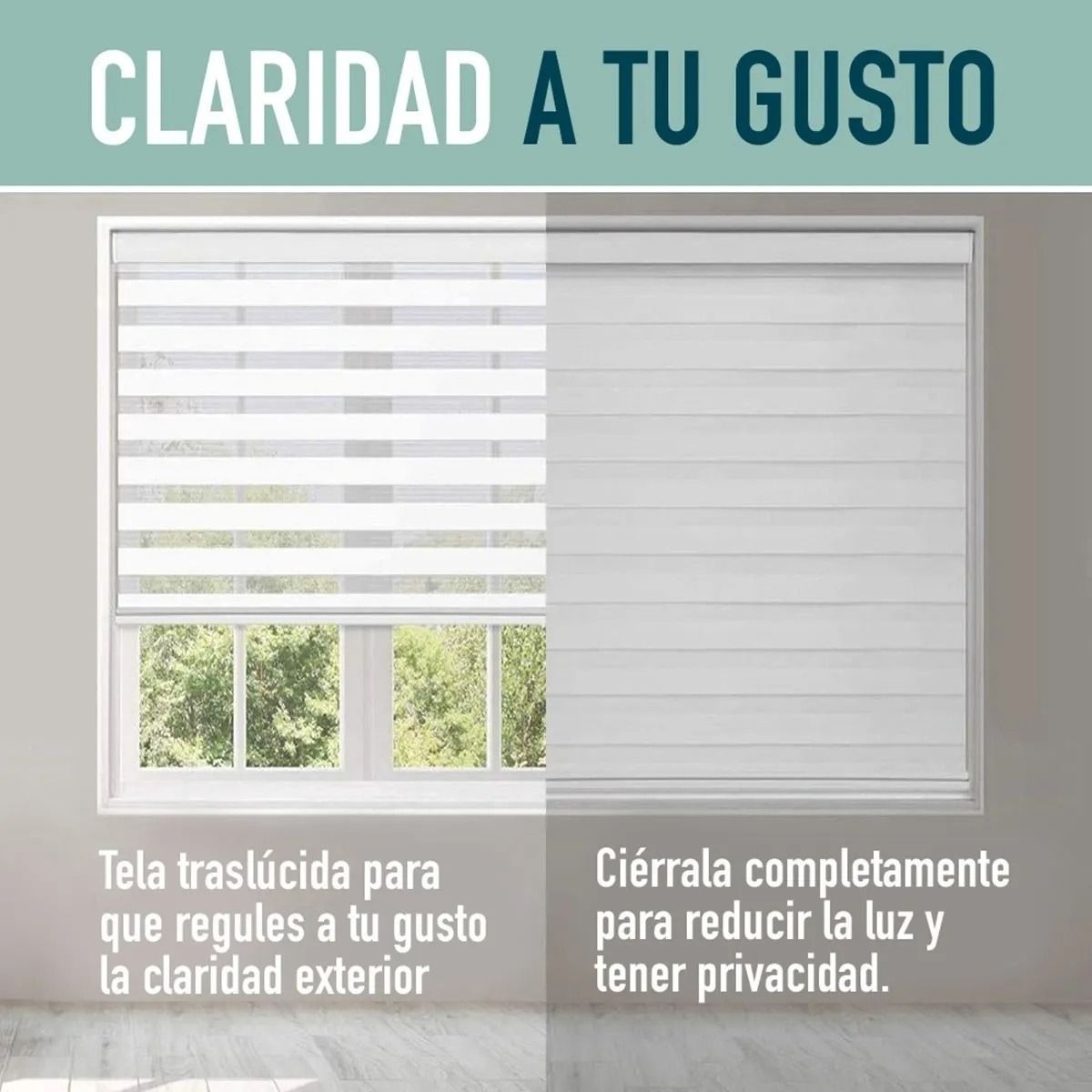 HOMEBRANDT - Cortina Roller Gris Duo Zebra Día Noche 80x200cm