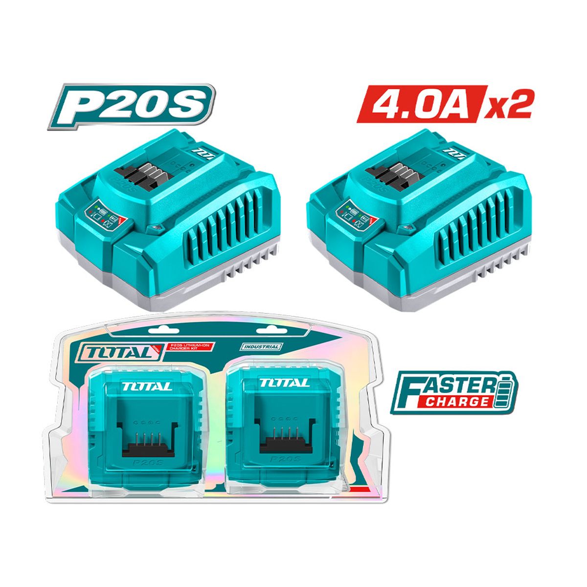 TOTAL TOOLS - Set 2 Cargadores 4.0A Total