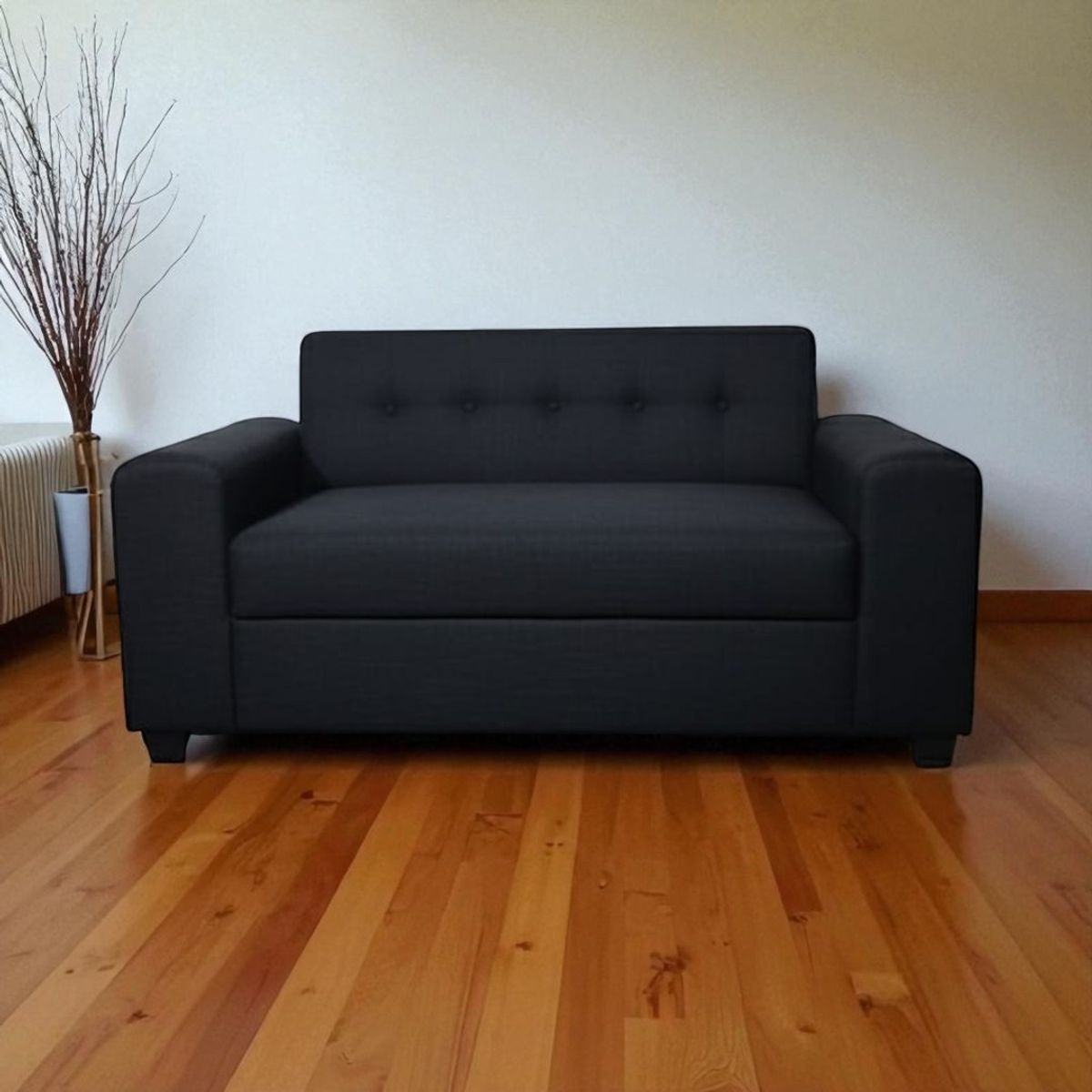 DISEÑOS VALESTRINI - SOFA DOS CUERPOS BRAZO REDONDO EN LINO NEGRO