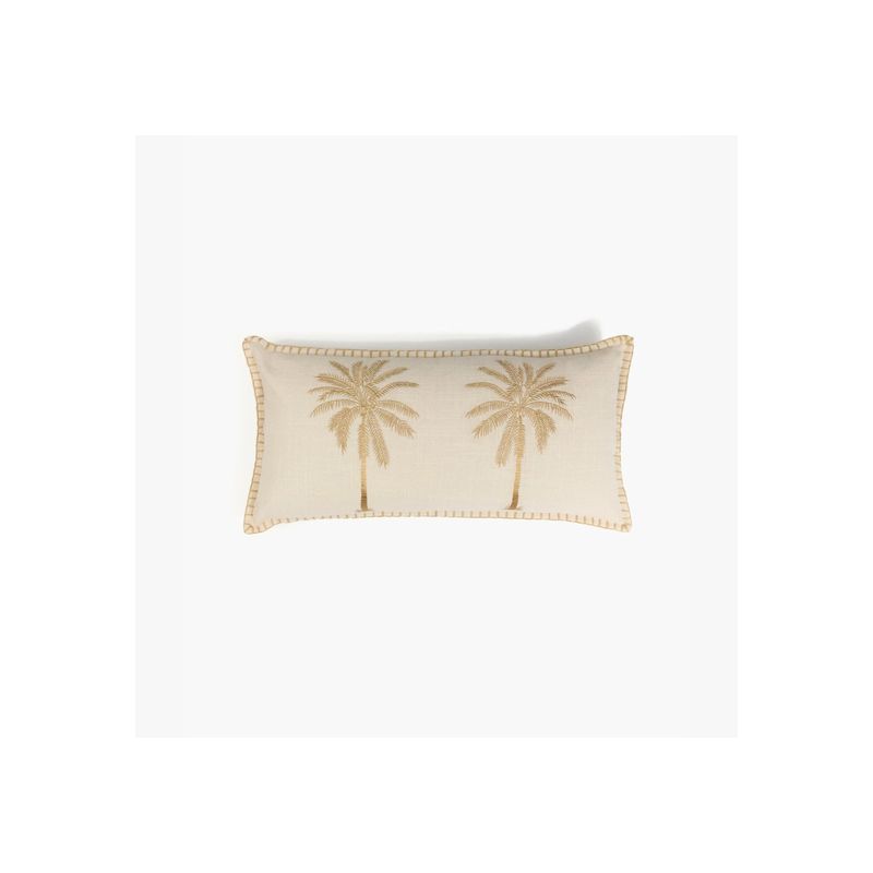 LOUNGE - Cojín Algodón Palmeras 30 X 60 cm Beige