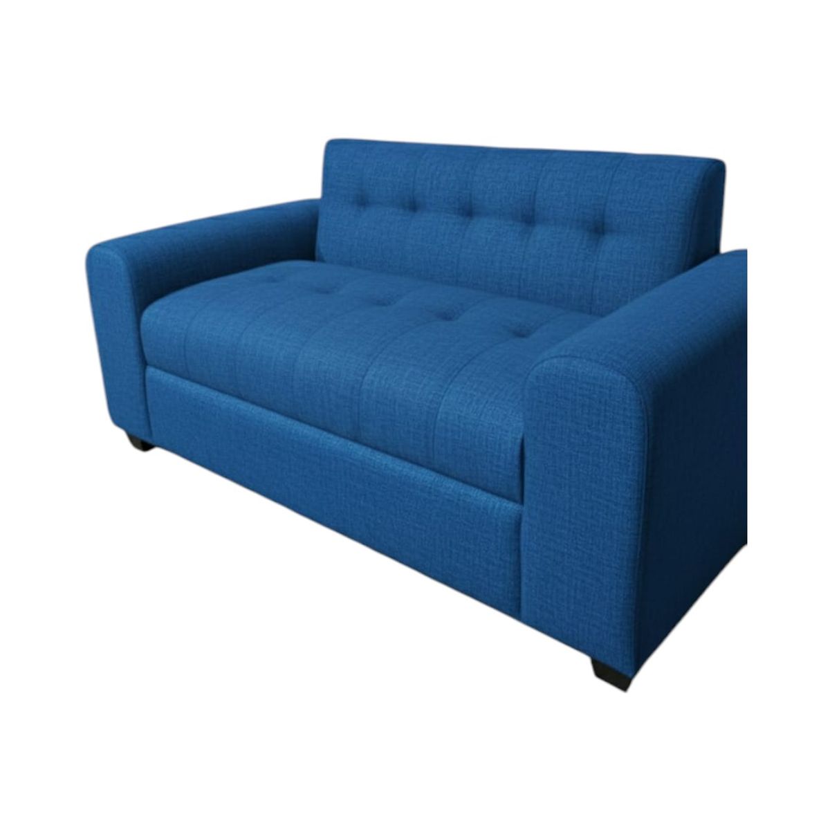 DISEÑOS VALESTRINI - SOFA DOS CUERPOS BRAZO REDONDO EN LINO AZUL.