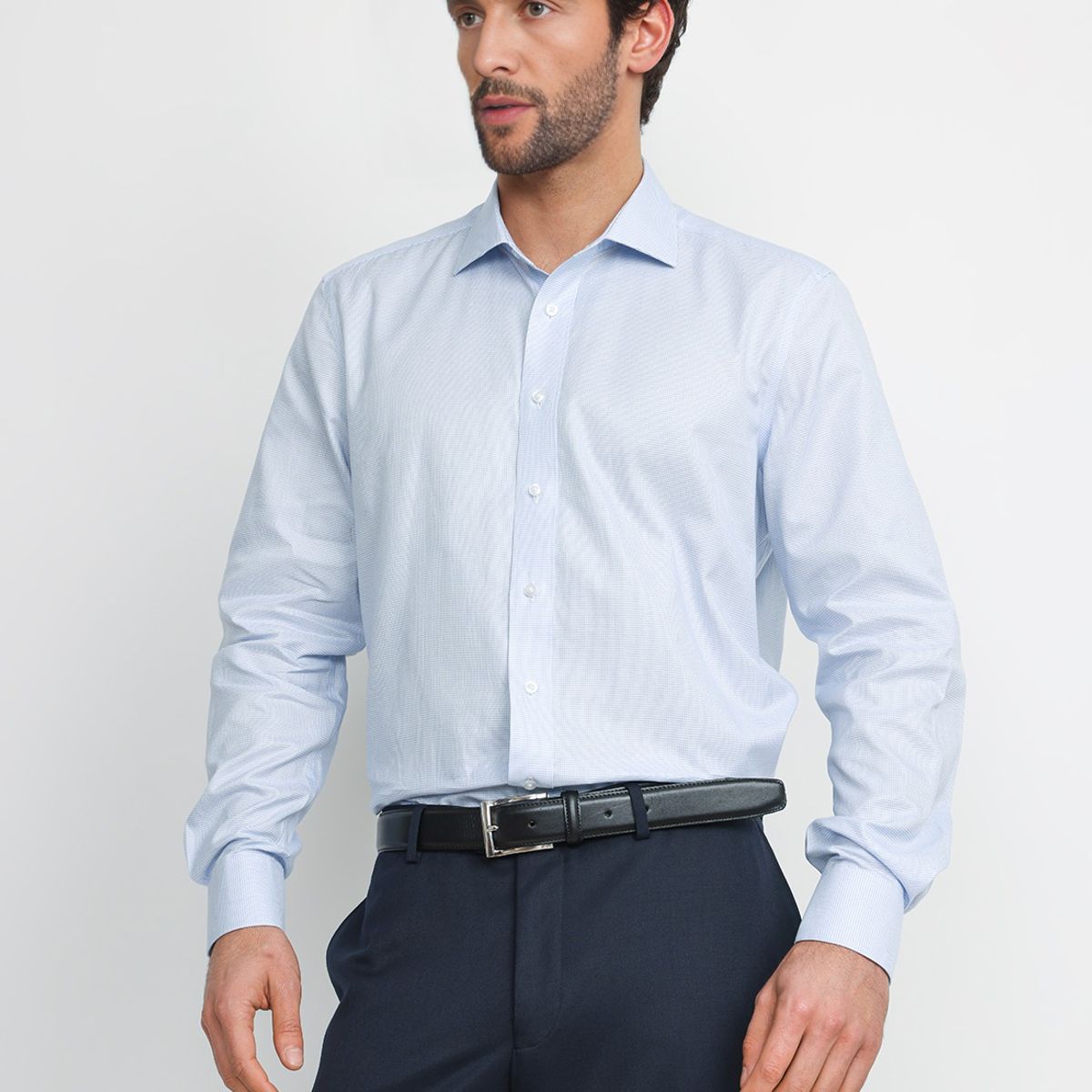 TRIAL - Camisa Hombre Formal Algodón Travel Celeste