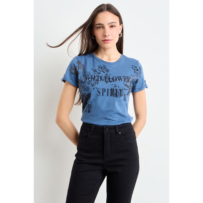 IO - Polera Manga Corta Azul Mujer iO
