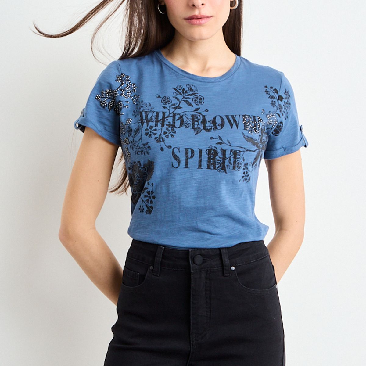 IO - Polera Manga Corta Azul Mujer iO