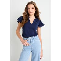 Blusa Manga Corta Azul Mujer
