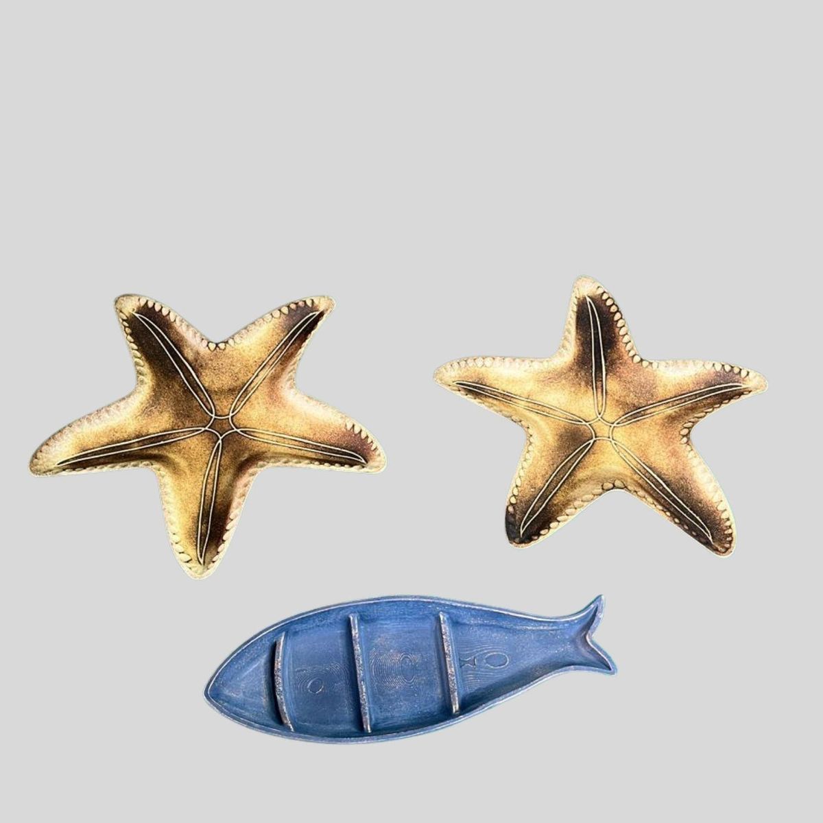 TERRA ESTILO - Set Adorno Marino Barco Azul y 2 Estrellas de Mar