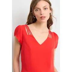 IO - Blusa Manga Corta Roja Mujer