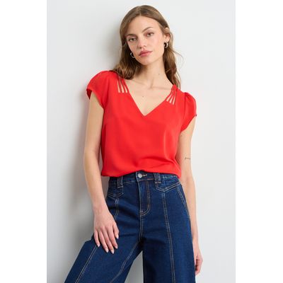 Imagen 2 del producto Blusa Manga Corta Roja Mujer