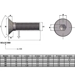 GENERICO - Perno Allen M3X5 mm Cabeza Avellanada (pack 100 unds)