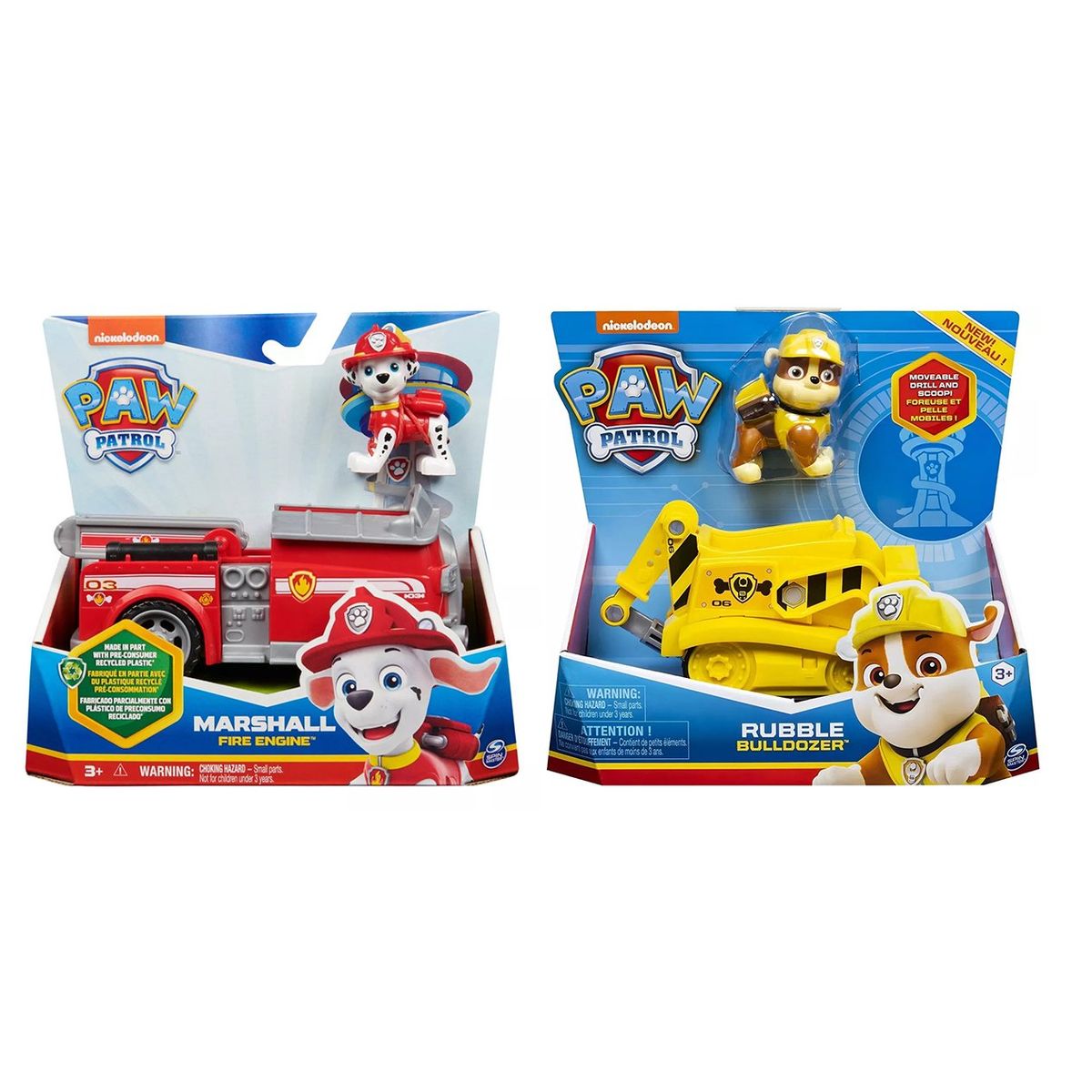 PAW PATROL - Pack Vehículo Básico Paw Patrol Marshall + Rubble
