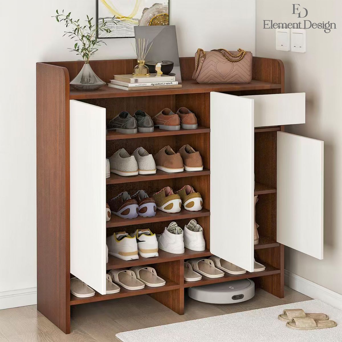 ELEMENT DESIGN - Zapatero Comoda Organizador Entrada y Hall Multiuso 90x30x100 cm