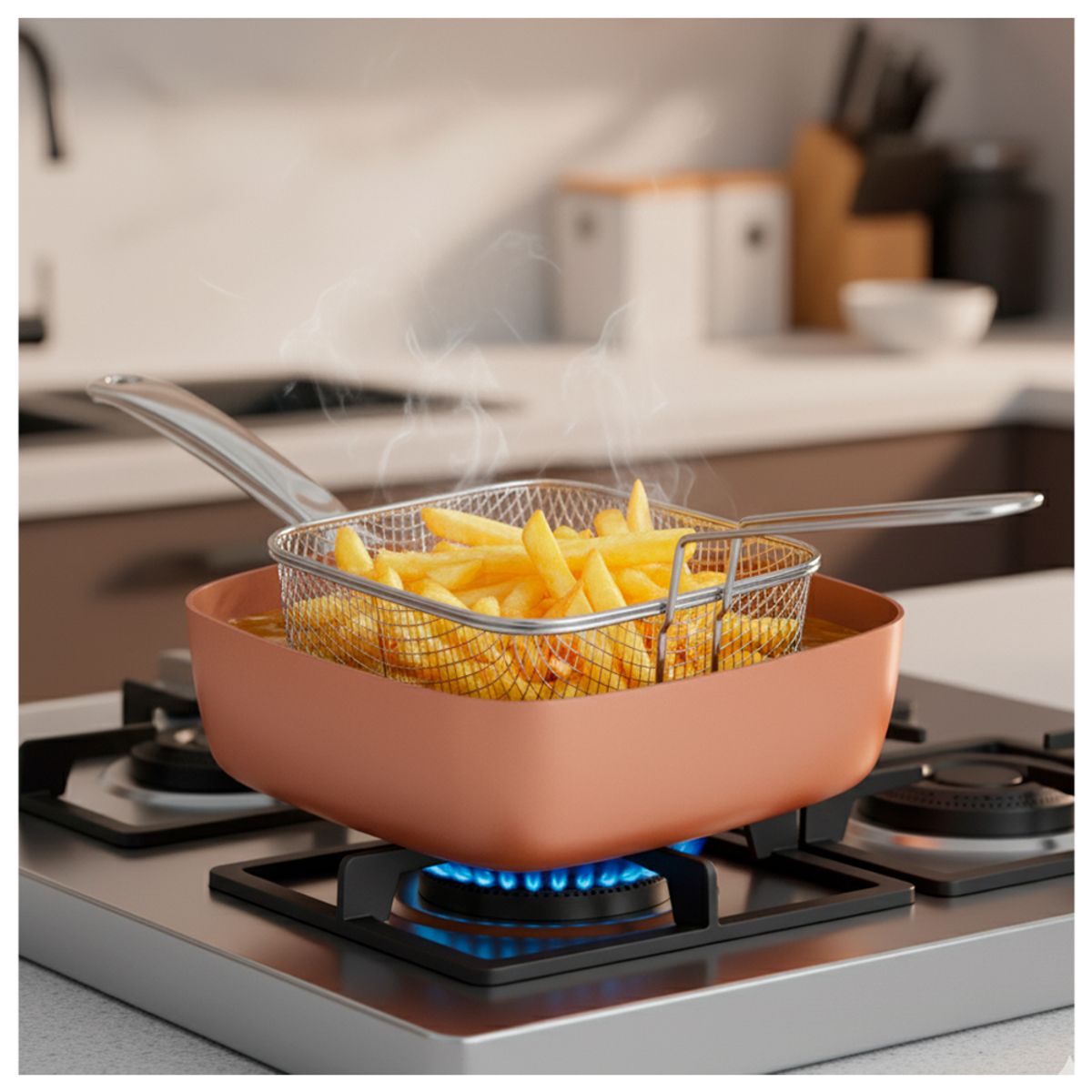 IRM - Sartén Multiuso Freidora Vaporera de Cobre Set 9 piezas