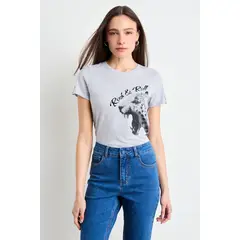 IO - Polera Manga Corta Gris Mujer