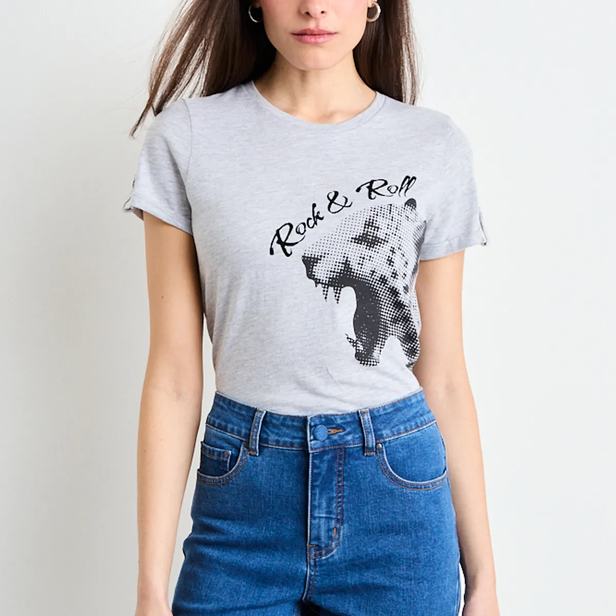 IO - Polera Manga Corta Gris Mujer iO