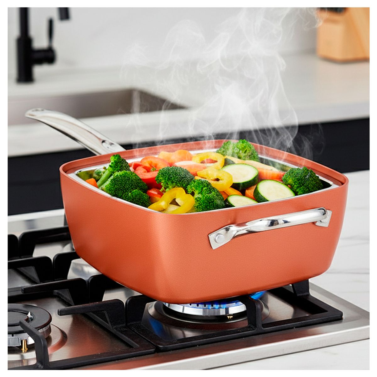 IRM - Sartén Multiuso Freidora Vaporera de Cobre Set 9 piezas