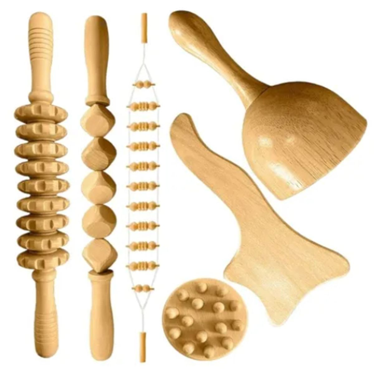 GENERICO - Kit Rodillo Para Masaje Maderoterapia Maderos De Masaje 6pc