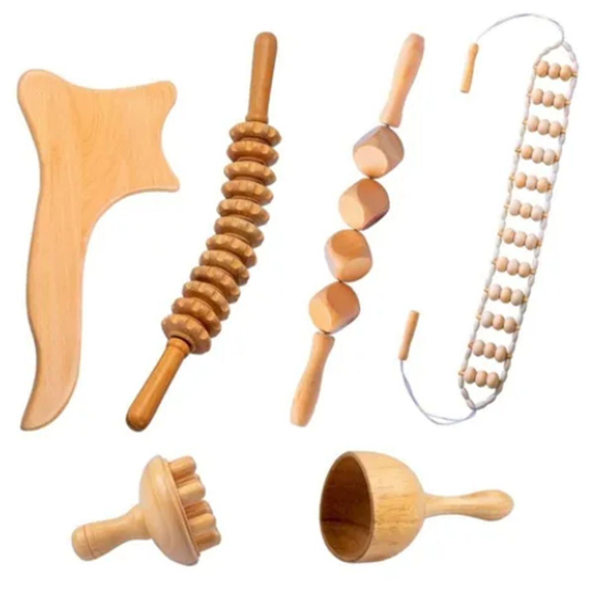 GENERICO - Kit Rodillo Para Masaje Maderoterapia Maderos De Masaje 6pc