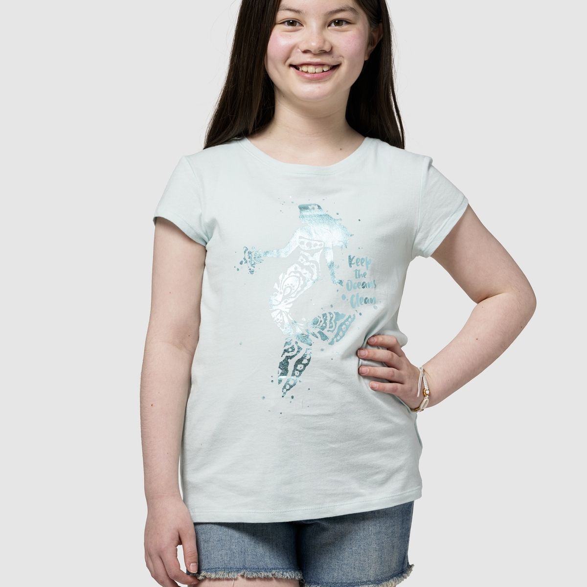 GAP - Polera Niña Gap Mermaid Shine Manga Corta Azul