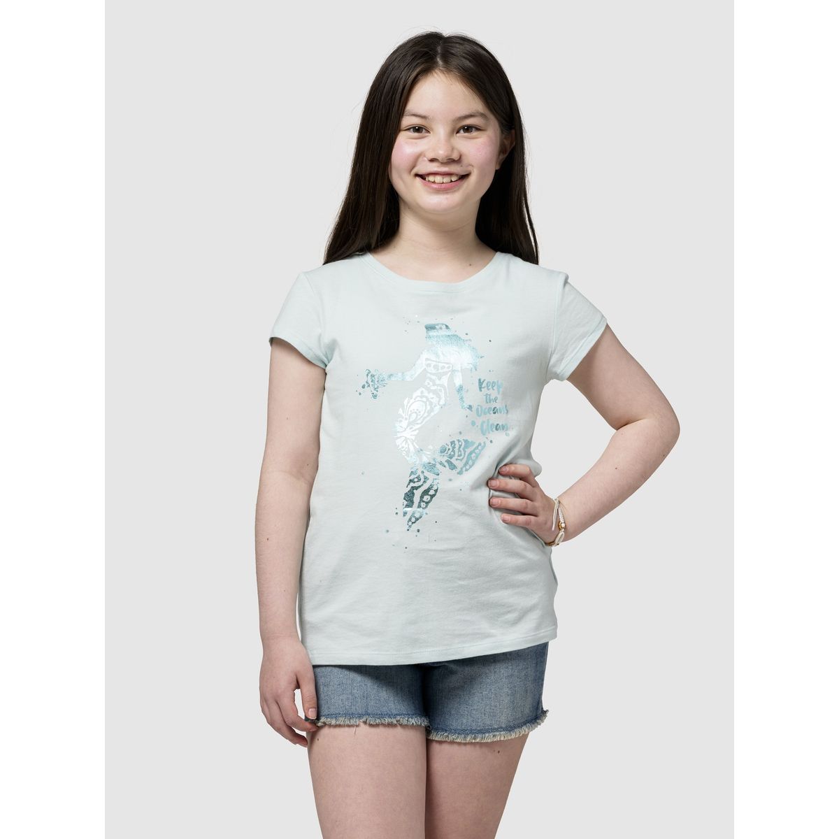 GAP - Polera Niña Gap Mermaid Shine Manga Corta Azul
