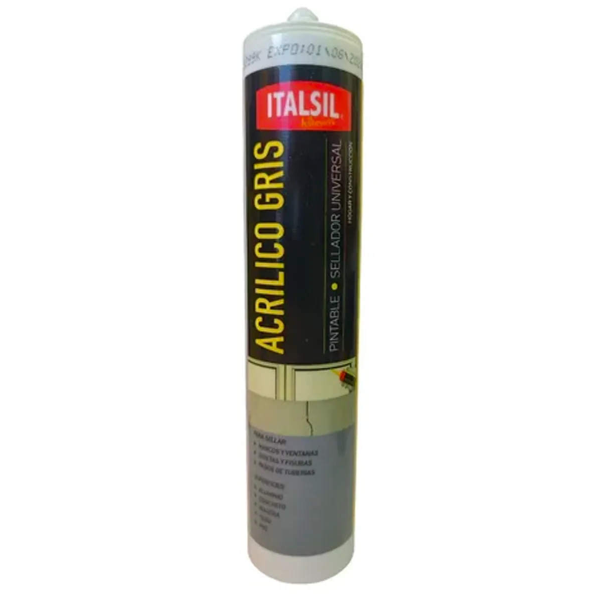 GENERICO - Sellador Acrílico Pintable Italsil 280ml - Silicona Colorida Gris