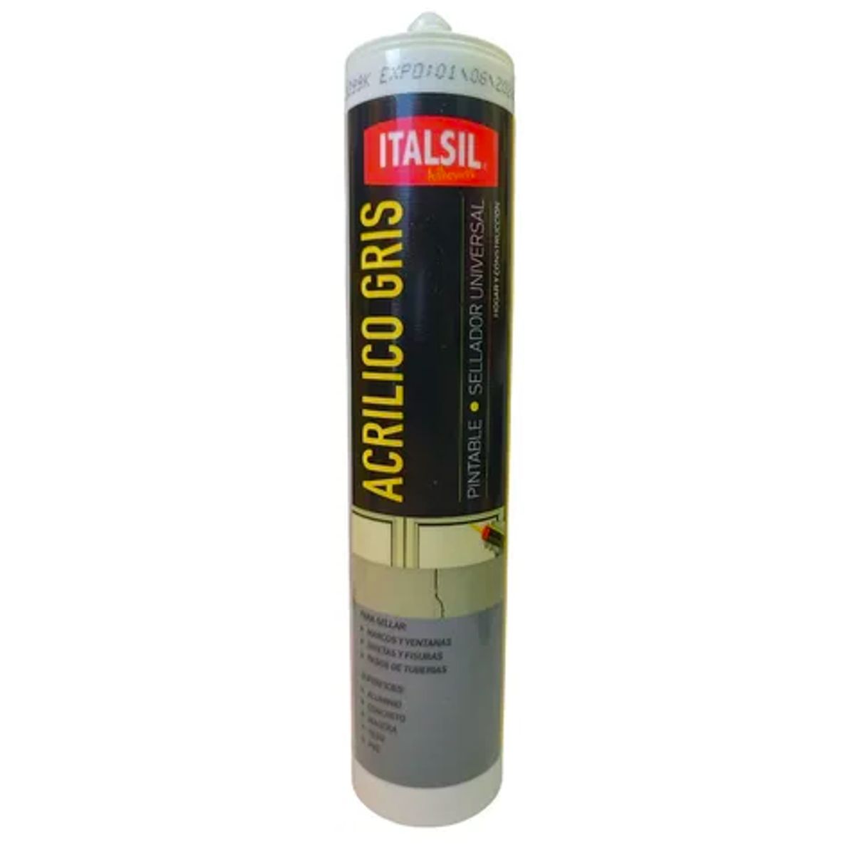 GENERICO - Sellador Acrílico Pintable Italsil 280ml - Silicona Colorida Gris