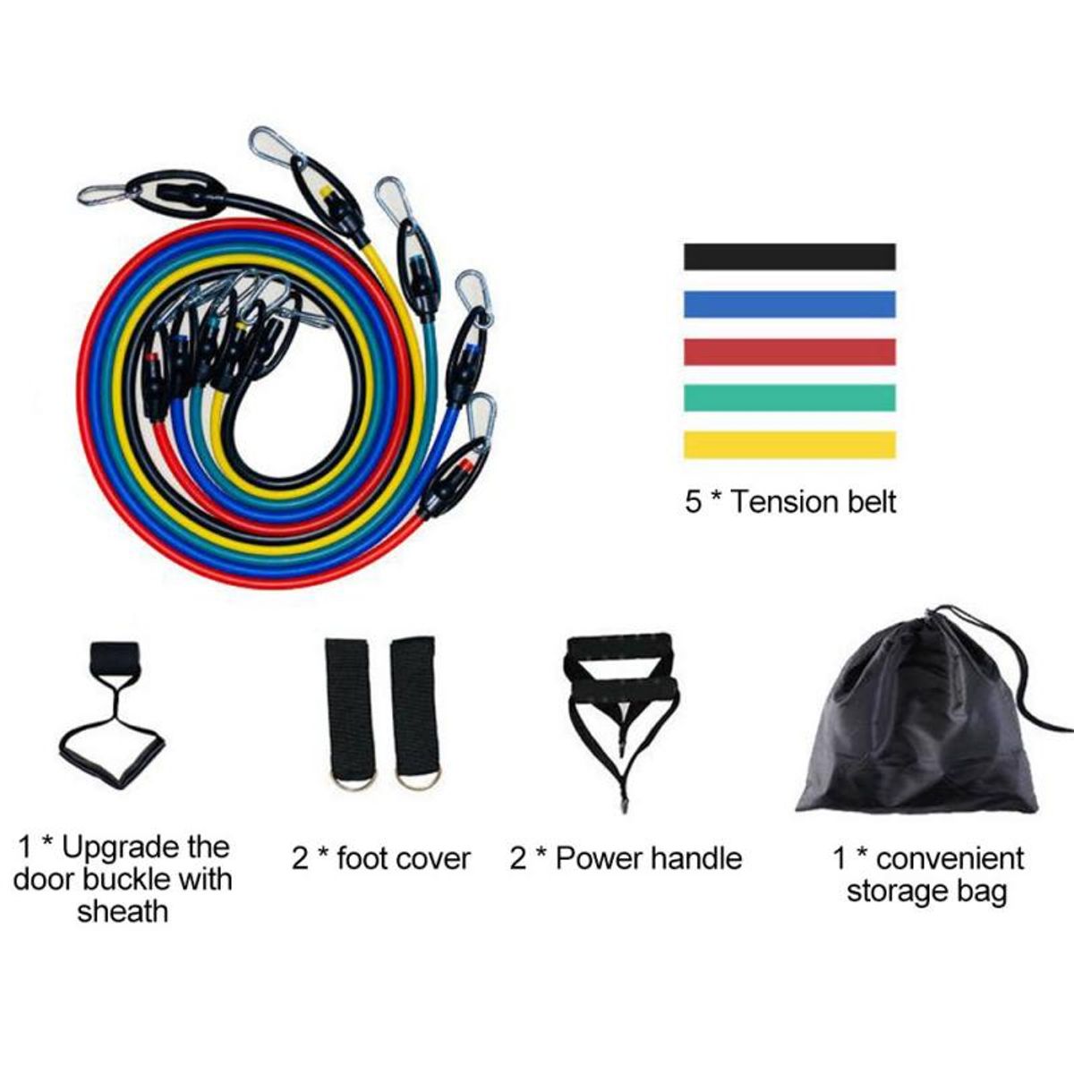 MOVI - SET BANDAS ELÁSTICAS RESISTENCIA 5 NIVELES CON ACCESORIOS FITNESS