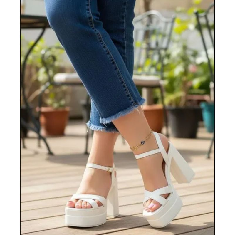 SNOOPY - Sandalias Blancas Mujer  Taco Alto con Plataforma M436