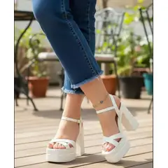 SNOOPY - Sandalias Blancas Mujer Taco Alto con Plataforma M436