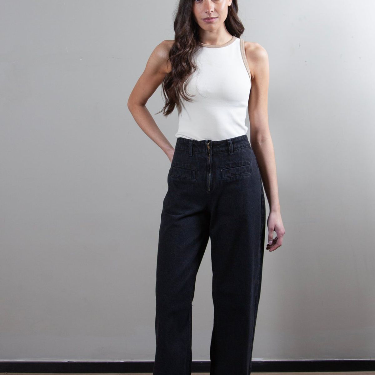 LA MURA - Jeans Mara Gris Wide Leg