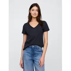 GAP - Polera Mujer Cuello V Manga Corta Azul Marino
