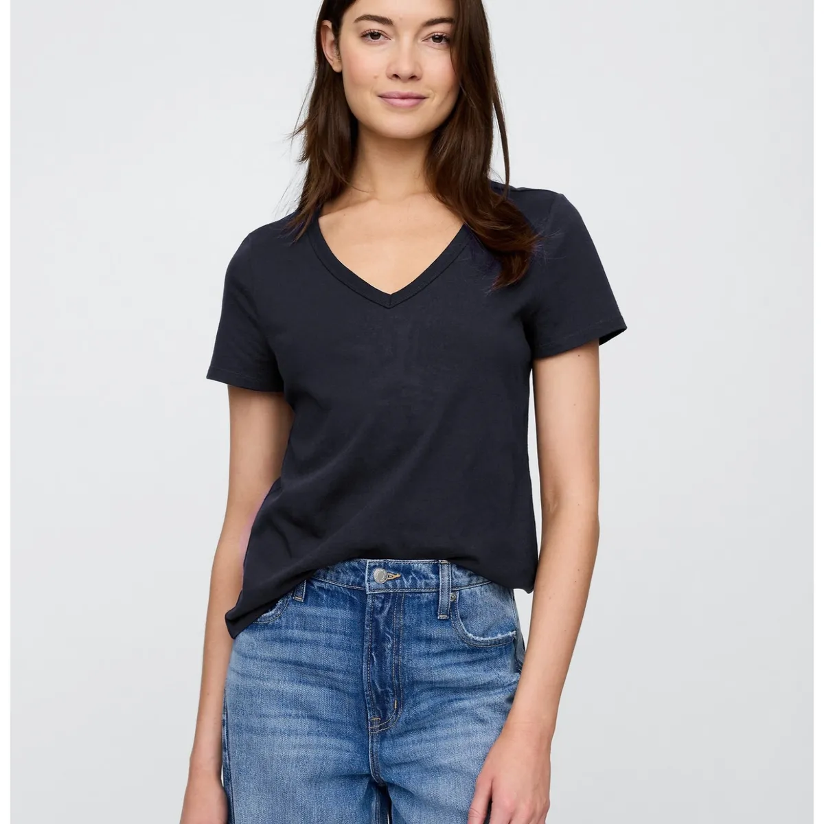 GAP - Polera Mujer Cuello V Manga Corta Azul Marino GAP