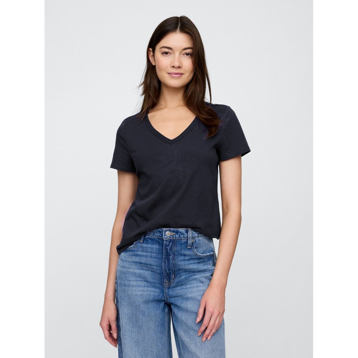 GAP - Polera Mujer Cuello V Manga Corta Azul Marino GAP
