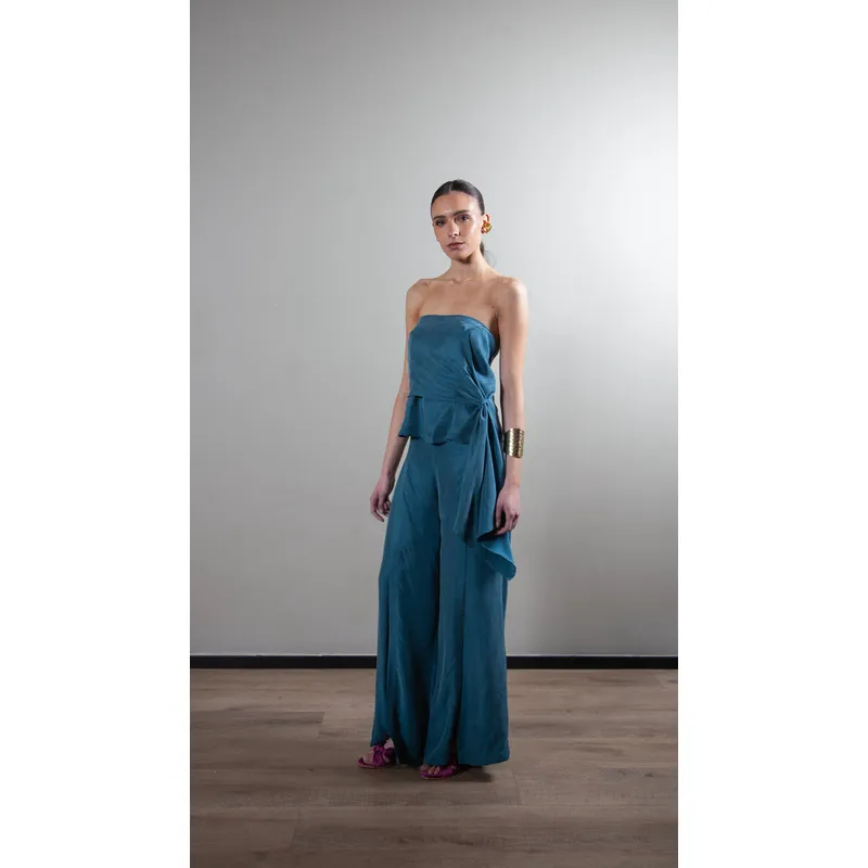 LA MURA - Blusa Clara Strapless Cupro Azul