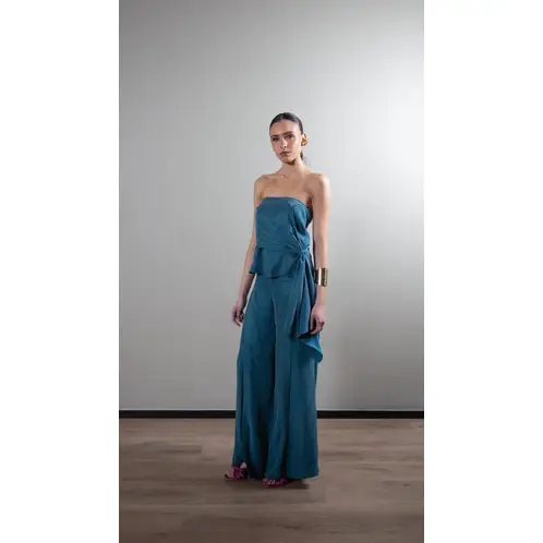 LA MURA - Blusa Clara Strapless Cupro Azul