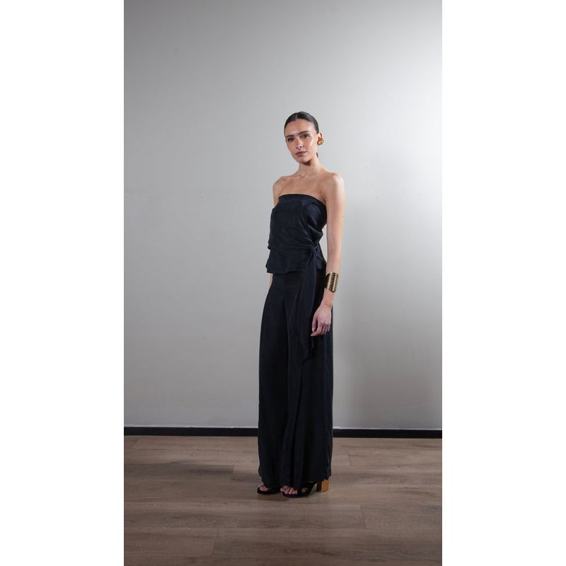 LA MURA - Blusa Clara Strapless Cupro Negra