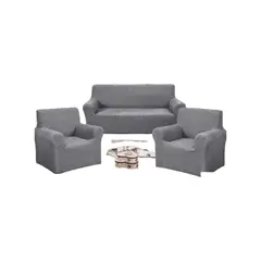 GENERICO - JUEGO DE FUNDAS DE SOFA 3+1+1 - DISEÑO CUADRILLE GRIS