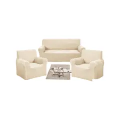 GENERICO - JUEGO DE FUNDAS DE SOFA 3+1+1 - DISEÑO CUADRILLE BLANCO