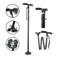 GENERICO - Baston Ortopedico Plegable Ajustable De Aluminio Con Lampara Led Negro